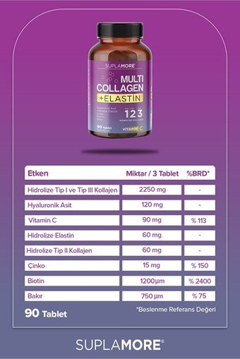 Suplamore Multi Collagen-Elastin Tablet Kolajen 90 Tablet
