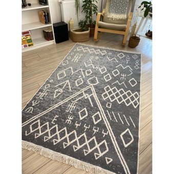 Stay With Love Kilim Çift Taraflı Pamuklu Dokuma Yıkanabilir Iskandinav Kilim - Gri - Beyaz - 120 x 180 cm