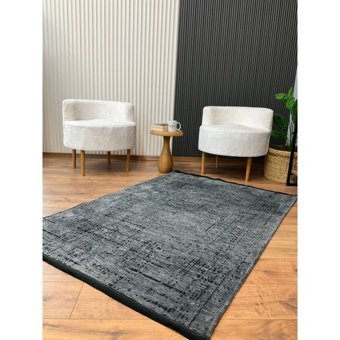 Saraz Halı Şönil Dokuma Kayma Yapmaz Makinede Yıkanabilir Leke Tutmaz Kesme Bohem Kilim Antrasit 2 - 100 x 300 cm
