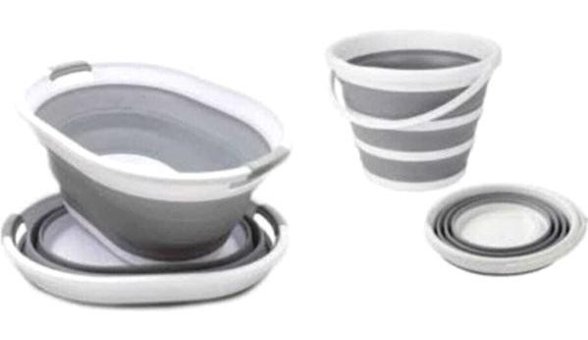 Mediterian Gri Katlanabilir Çamaşır Sepeti ve Kova 2'li Set, Şık ve Pratik Tasarım - Acorn