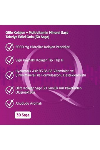 Qlife Collagen Multivitamin Mineral Saşe Kolajen 30x5000 mg