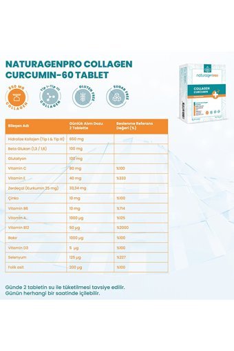 Naturagen Collagen Curcumin Tablet Kolajen 60 Tablet
