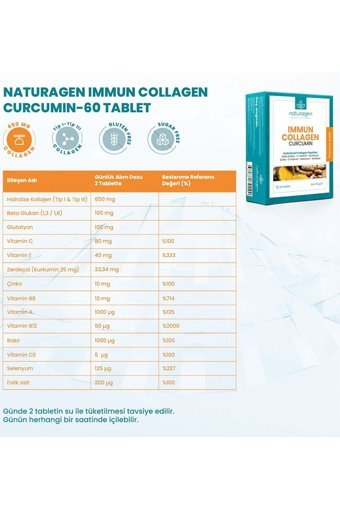 Naturagen Immun Curcumin Tablet Kolajen 60 Tablet