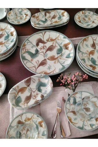 Tulü Porselen Klasik Luna Desenli 25 Parça 6 Kişilik Porselen Kahvaltı Takımı Renkli