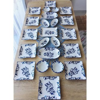 Venüs Home Decoratıon Yasemin Desenli 23 Parça 12 Kişilik Seramik Kahvaltı Takımı Mavi