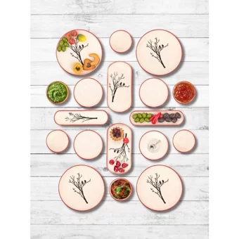 Çavdar Group Çiçek Oval Desenli 18 Parça 4 Kişilik Seramik Kahvaltı Takımı Kırmızı