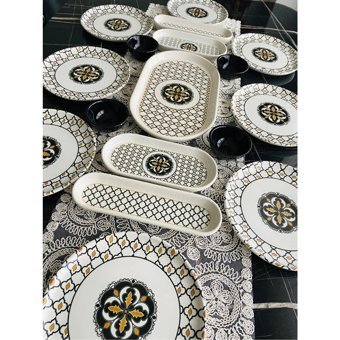 Venüs Home Decoratıon Liva Desenli 17 Parça 8 Kişilik Seramik Kahvaltı Takımı Kahverengi