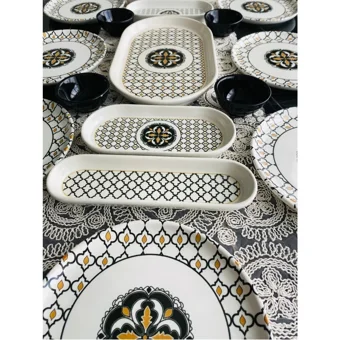 Venüs Home Decoratıon Liva Desenli 17 Parça 8 Kişilik Seramik Kahvaltı Takımı Kahverengi