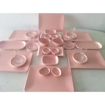 Keramika Mat Kare 32 Parça 6 Kişilik Seramik Kahvaltı Takımı Pembe