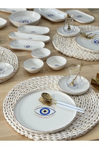 Onedekor Modern Istanbul Glance Desenli 41 Parça 6 Kişilik Porselen Kahvaltı Takımı Beyaz