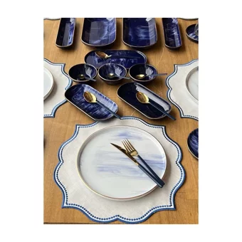 Rossev Blue Wind Desenli 71 Parça 6 Kişilik Stoneware Kahvaltı Takımı Beyaz-Lacivert