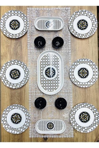 Venüs Home Decoratıon Liva Desenli 13 Parça 6 Kişilik Seramik Kahvaltı Takımı Siyah
