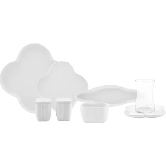 Karaca Clover Oval 28 Parça 6 Kişilik Porselen Kahvaltı Takımı Beyaz