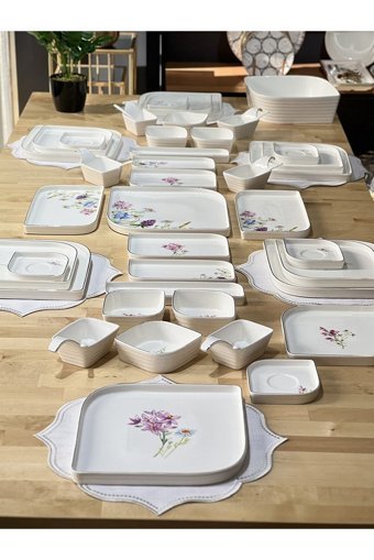 Onedekor Fleur Desenli 46 Parça 6 Kişilik Porselen Kahvaltı Takımı Beyaz