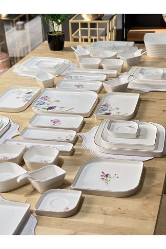 Onedekor Fleur Desenli 46 Parça 6 Kişilik Porselen Kahvaltı Takımı Beyaz