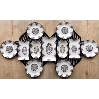 Venüs Home Decoratıon Kilim Desenli 11 Parça 6 Kişilik Seramik Kahvaltı Takımı Siyah