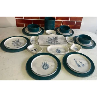 Keramika Stackable Yuvarlak Desenli 25 Parça Seramik Kahvaltı Takımı Beyaz-Mavi