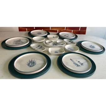 Keramika Stackable Yuvarlak Desenli 21 Parça Seramik Kahvaltı Takımı Beyaz-Mavi