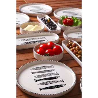 Nandy Home Handmade Desenli 14 Parça 6 Kişilik Seramik Kahvaltı Takımı Beyaz