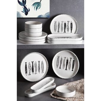 Nandy Home Handmade Desenli 14 Parça 6 Kişilik Seramik Kahvaltı Takımı Beyaz
