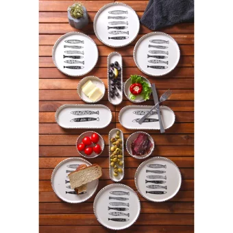 Nandy Home Handmade Desenli 14 Parça 6 Kişilik Seramik Kahvaltı Takımı Beyaz