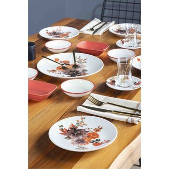 Ec Shop Questia Tulu Yuvarlak Desenli 25 Parça 4 Kişilik Porselen Kahvaltı Takımı Bordo