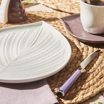 Emsan Bianca Leaf Damla Desenli 32 Parça 6 Kişilik Porselen Kahvaltı Takımı Beyaz-Mor