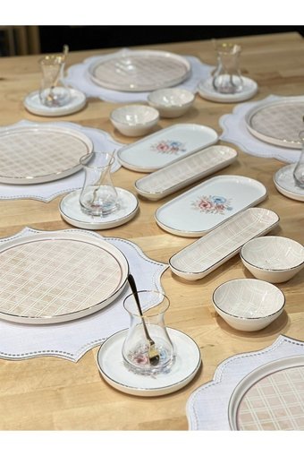 Onedekor Modern Peta Desenli 32 Parça 6 Kişilik Seramik Kahvaltı Takımı Beyaz