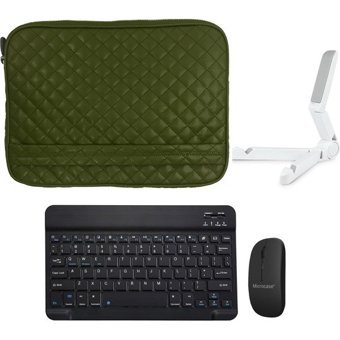 Microcase Samsung Tab S8 SM-X700 11 Inch Tablet Kapitone Tablet Çanta + Bluetooth Klavye + Mouse + Tablet Standı - AL8123 - Koyu Yeşil
