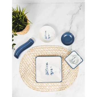 Byz Home Defne Kare Desenli 26 Parça 6 Kişilik Stoneware Kahvaltı Takımı Mavi