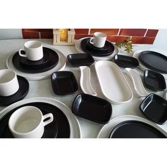 Keramika Stackable Yuvarlak 33 Parça 6 Kişilik Seramik Kahvaltı Takımı Beyaz-Siyah