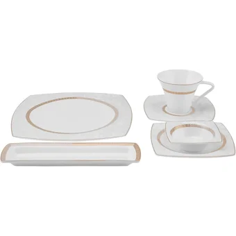 Karaca Fine Pearl Lorenzo Kare Desenli 26 Parça 6 Kişilik Fine Pearl Kahvaltı Takımı Beyaz