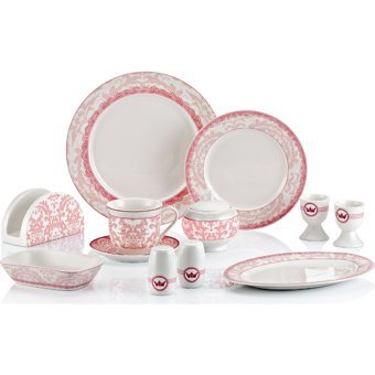 Goldmaster Fine Bone Yuvarlak Desenli 41 Parça Seramik Kahvaltı Takımı Pembe