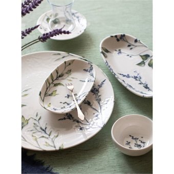 Chichi Home Lavender Yuvarlak Desenli 26 Parça 6 Kişilik Porselen Kahvaltı Takımı Beyaz