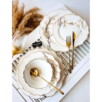 Casa De Bella Desenli Yuvarlak Desenli 120 Parça 12 Kişilik Bone China Kahvaltı Takımı Beyaz