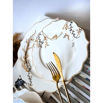 Casa De Bella Desenli Yuvarlak Desenli 120 Parça 12 Kişilik Bone China Kahvaltı Takımı Beyaz