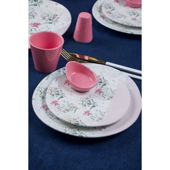 Acar Mısha Htc-21-0482 Yuvarlak Desenli 31 Parça Stoneware Kahvaltı Takımı Pembe