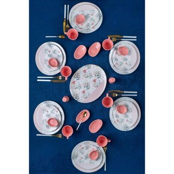 Acar Mısha Htc-21-0482 Yuvarlak Desenli 31 Parça Stoneware Kahvaltı Takımı Pembe