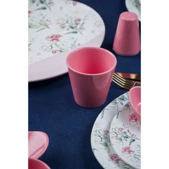 Acar Mısha Htc-21-0482 Yuvarlak Desenli 31 Parça Stoneware Kahvaltı Takımı Pembe