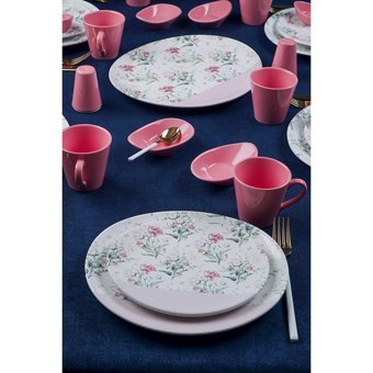 Acar Mısha Htc-21-0482 Yuvarlak Desenli 31 Parça Stoneware Kahvaltı Takımı Pembe