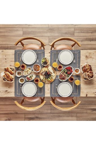 Bella Maison Motto Yuvarlak Desenli 12 Parça 4 Kişilik Seramik Kahvaltı Takımı Beyaz