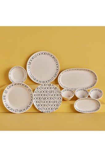 Bella Maison Motto Yuvarlak Desenli 12 Parça 4 Kişilik Seramik Kahvaltı Takımı Beyaz