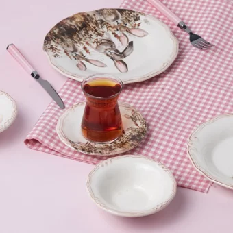 Karaca Bunny Yuvarlak Desenli 12 Parça 2 Kişilik Stoneware Seramik Kahvaltı Takımı Çok Renkli