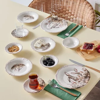 Karaca Bunny Yuvarlak Desenli 12 Parça 2 Kişilik Stoneware Seramik Kahvaltı Takımı Çok Renkli