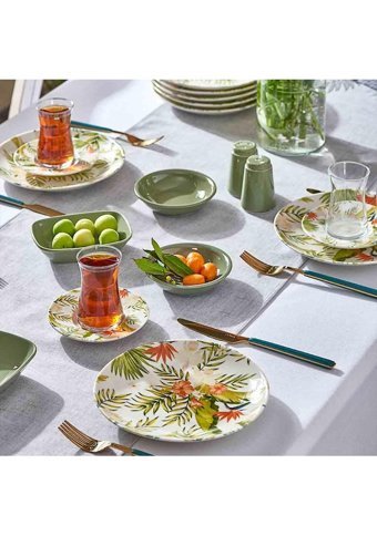Neva Amazon N3203 Desenli 26 Parça 6 Kişilik Porselen Kahvaltı Takımı Yeşil