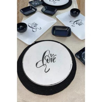 Keramika Love Desenli 13 Parça 2 Kişilik Seramik Kahvaltı Takımı Beyaz
