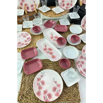 Keramika Fiore Yuvarlak Desenli 50 Parça 12 Kişilik Seramik Kahvaltı Takımı Çok Renkli