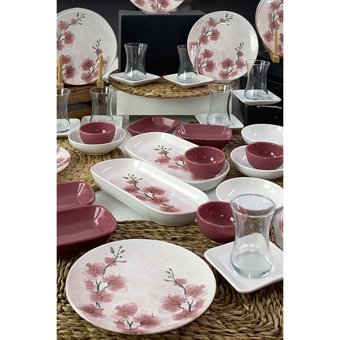 Keramika Fiore Yuvarlak Desenli 50 Parça 12 Kişilik Seramik Kahvaltı Takımı Çok Renkli