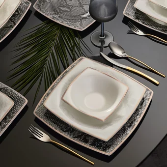 Karaca Fine Pearl Şahmeran Kare Desenli 26 Parça 6 Kişilik Fine Pearl Kahvaltı Takımı Beyaz
