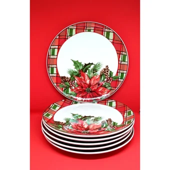 Miss Betty Stoneware Desenli 16 Parça 6 Kişilik Stoneware Kahvaltı Takımı Kırmızı